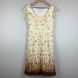 Dressbarn Shift Dress Women's 12 Petite Ivory Floral Flutter Sleeve Fairycore